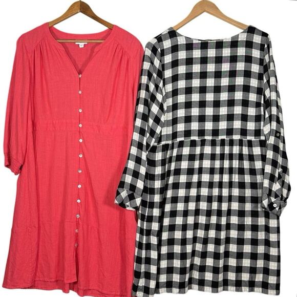 J. Jill Dress Lot – Coral Button Front Dress + Black Gingham Dress | Large - Picture 16 of 16